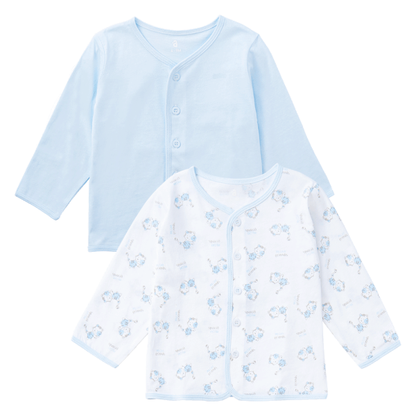 Cặp áo sơ sinh cài giữa tay dài Animo KV223020 (NB-12M,Trắng họa tiết-Xanh)
