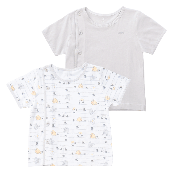 Cặp Áo SS cài chéo tay ngắn Animo KV223014 (9-12M,Trắng họa tiết_Xám)