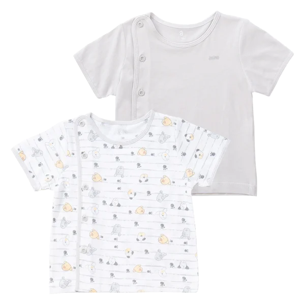 Cặp Áo SS cài chéo tay ngắn Animo KV223014 (0-3M,Trắng họa tiết_Xám)