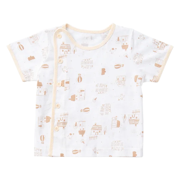 Cặp áo sơ sinh cài chéo tay ngắn Animo KV223011 (NB-12M,Trắng họa tiết-Kem)