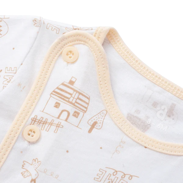 Cặp áo sơ sinh cài chéo tay ngắn Animo KV223011 (NB-12M,Trắng họa tiết-Kem)