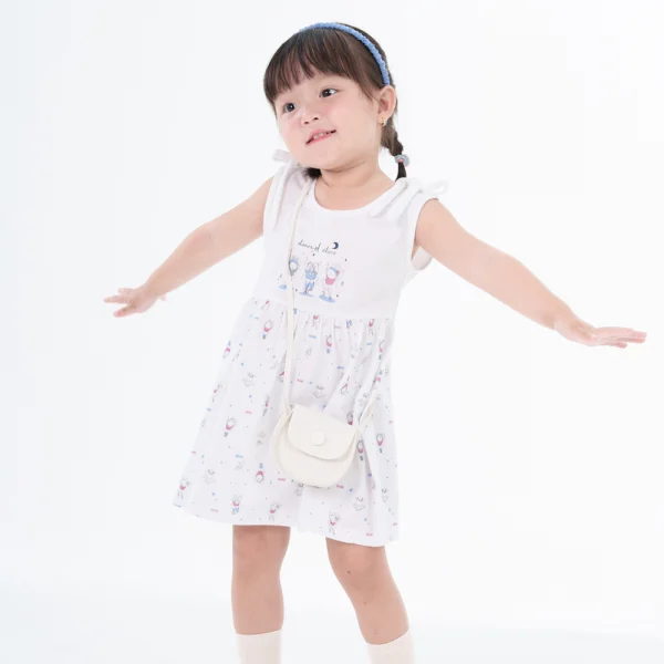 Đầm bé gái BST Búp bê nhảy múa Animo KN922059 (6M-6Y,Trắng phối xanh)