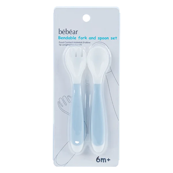 Bộ muỗng nĩa uốn cong BeBéar (Xanh, BS7535)