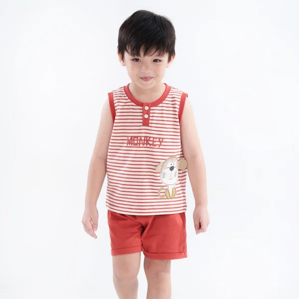 Bộ bé trai ngắn BST Khỉ Kháu Khỉnh Animo HN623017 (6M-6Y,Sọc Đỏ)