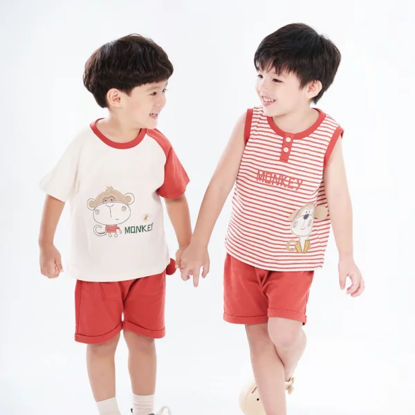 Bộ bé trai ngắn BST Khỉ Kháu Khỉnh Animo HN623017 (6M-6Y,Sọc Đỏ)