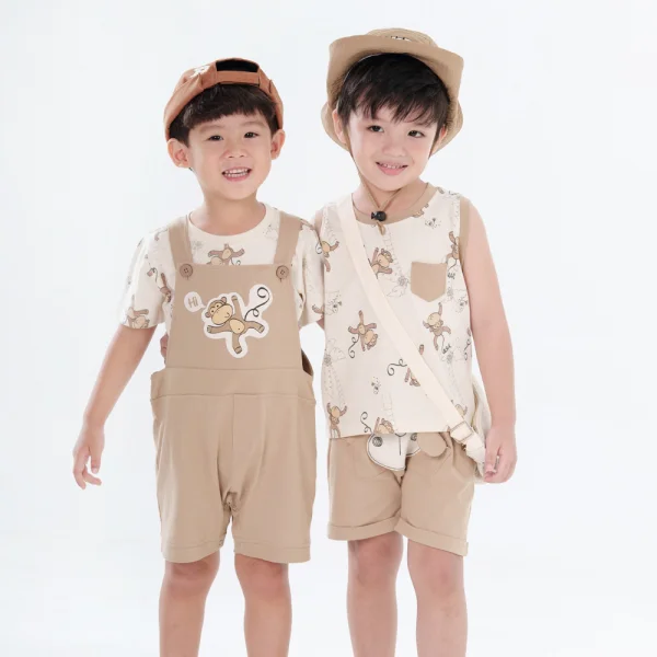 Bộ yếm bé trai ngắn BST Khỉ Kháu Khỉnh Animo HN623020 (6M-4Y,Cà phê)