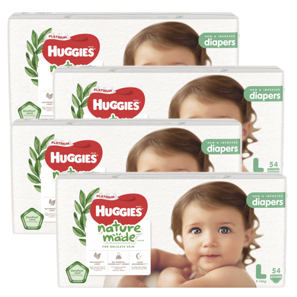 Combo 4 Bỉm tã dán Huggies Platinum Nature Made size L 54 miếng (9-14kg)