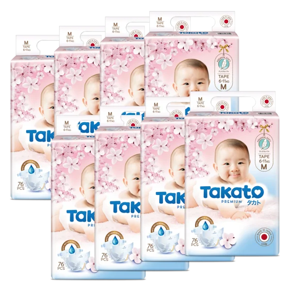 Combo 8 Tã dán Nhật Bản Takato siêu mềm mại (M, 76 miếng)