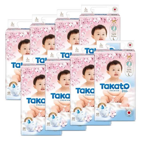 Combo 8 Tã dán Nhật Bản Takato siêu mềm mại (L, 68 miếng)