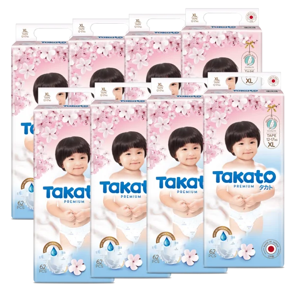 Combo 8 Tã dán Nhật Bản Takato siêu mềm mại (XL, 62 miếng)