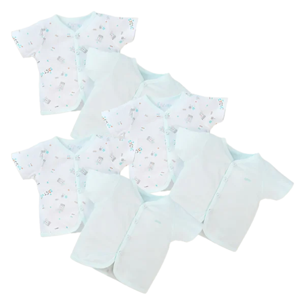 Combo 3 Cặp áo sơ sinh cài giữa tay ngắn Animo LĐ422052 (NB,xanh ngọc-trắng)