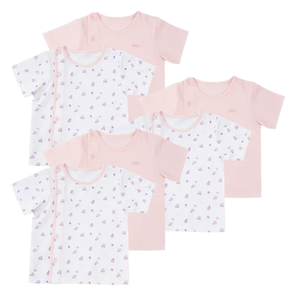 Combo 3 Cặp áo sơ sinh cài chéo tay ngắn Animo NB422051 (0-3M,hồng-trắng)