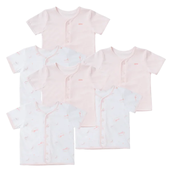 Combo 3 Cặp áo sơ sinh cài giữa tay ngắn Animo KV223017 (NB,Trắng họa tiết_Hồng)