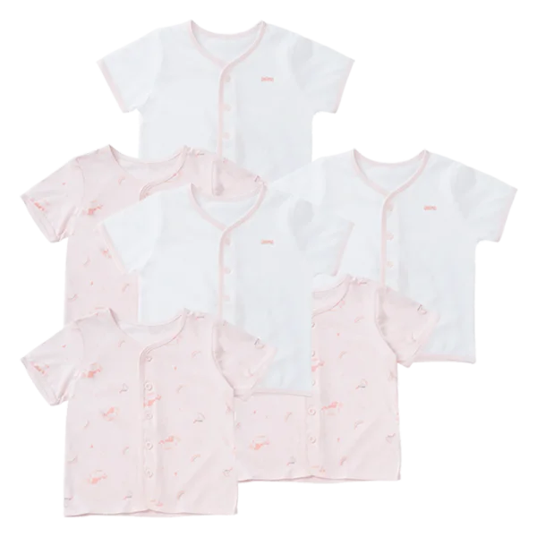 Combo 3 Cặp áo sơ sinh cài giữa tay ngắn Animo KV223018 (NB,Hồng họa tiết_Trắng)