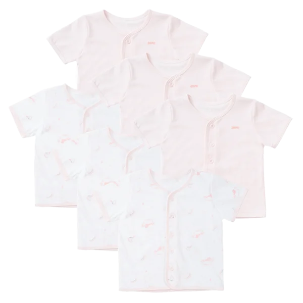 Combo 3 Cặp áo sơ sinh cài giữa tay ngắn Animo KV123017 (NB,Xám họa tiết_Trắng)