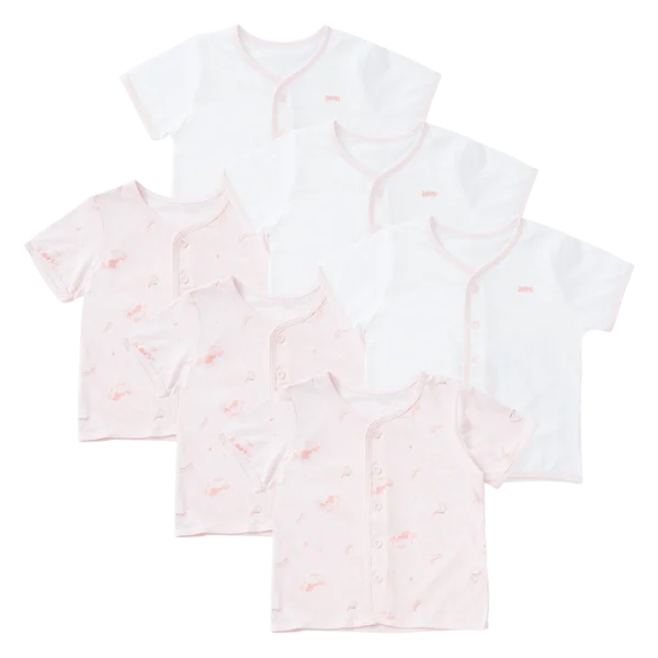 Combo 3 Cặp áo sơ sinh cài giữa tay ngắn Animo KV223018 (3-6M,Hồng họa tiết_Trắng)