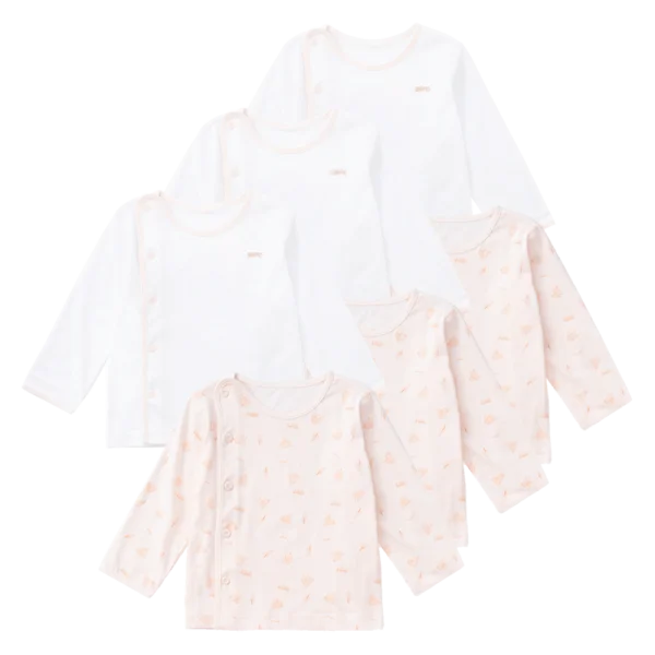 Combo 3 Cặp áo sơ sinh cài chéo tay dài Animo KV223016 (6-9M,Cam họa tiết_Trắng)