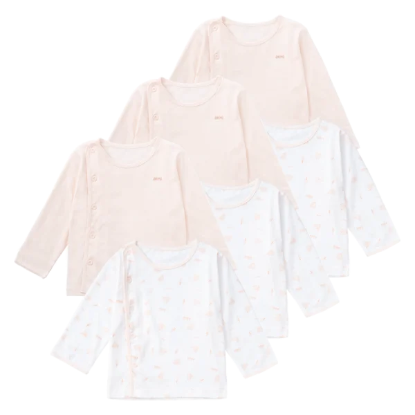 Combo 3 Cặp áo sơ sinh cài chéo tay dài Animo KV223015 (6-9M,Trắng họa tiết-Cam)