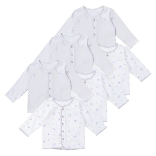 Combo 3 Cặp áo sơ sinh cài giữa tay dài Animo KV223021 (9-12M,Trắng họa tiết_Tím)