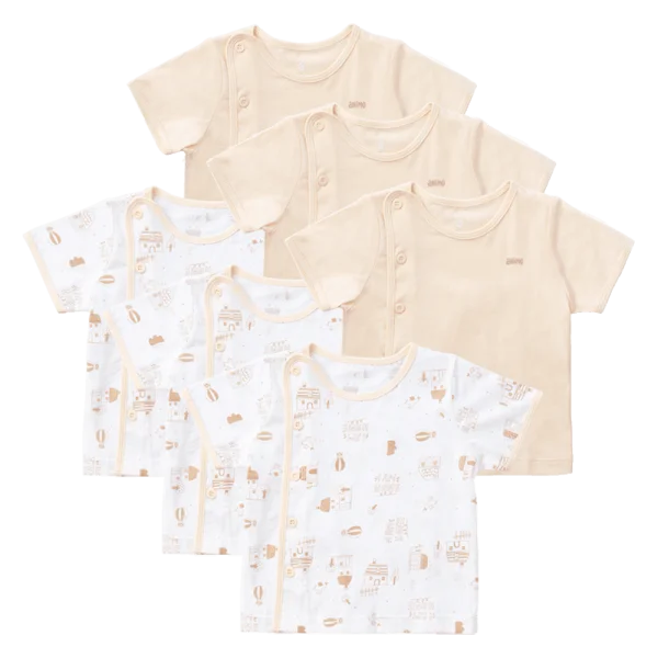 Cặp Áo SS cài chéo tay ngắn Animo KV223011 (9-12M,Trắng họa tiết-Kem)