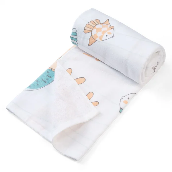 Khăn tắm trẻ em Cotton Nàng tiên cá Animo BM9T (60x120cm,Trắng)