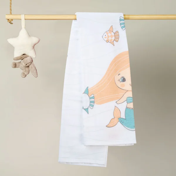 Khăn tắm trẻ em Cotton Nàng tiên cá Animo BM9T (60x120cm,Trắng)
