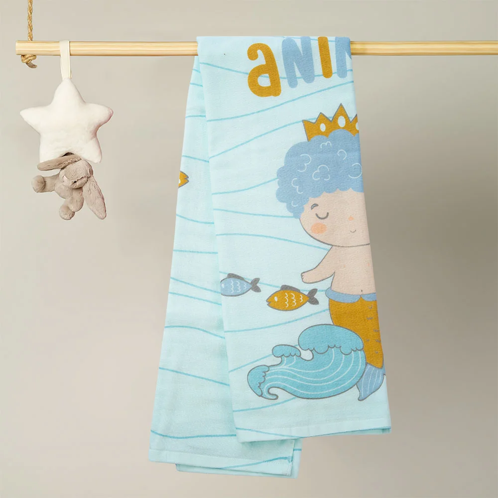 Combo 2 Khăn tắm trẻ em Cotton hoàng tử Cá Animo BM9T (60x120cm,Xanh)