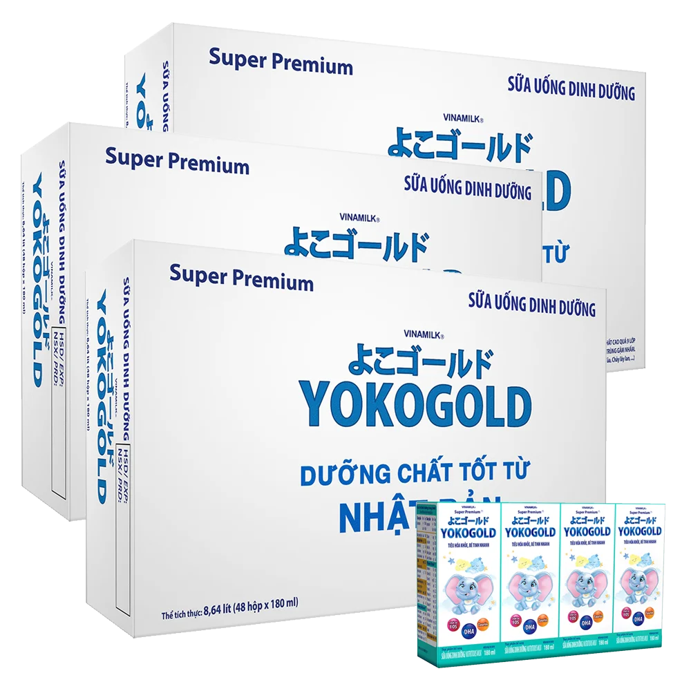 Combo 3 Thùng Sữa uống dinh dưỡng Vinamilk Yoko Gold 180ml (Lốc 4 hộp)
