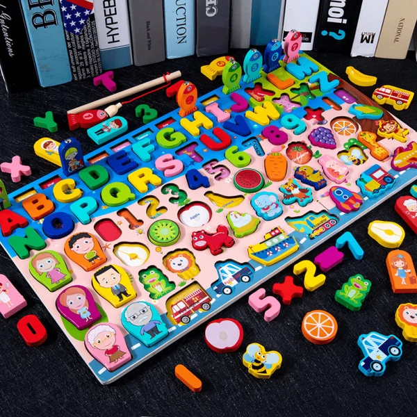 Bộ bảng gỗ nổi học tập thông minh nhiều chủ đề kèm câu cá 8in1 M7813