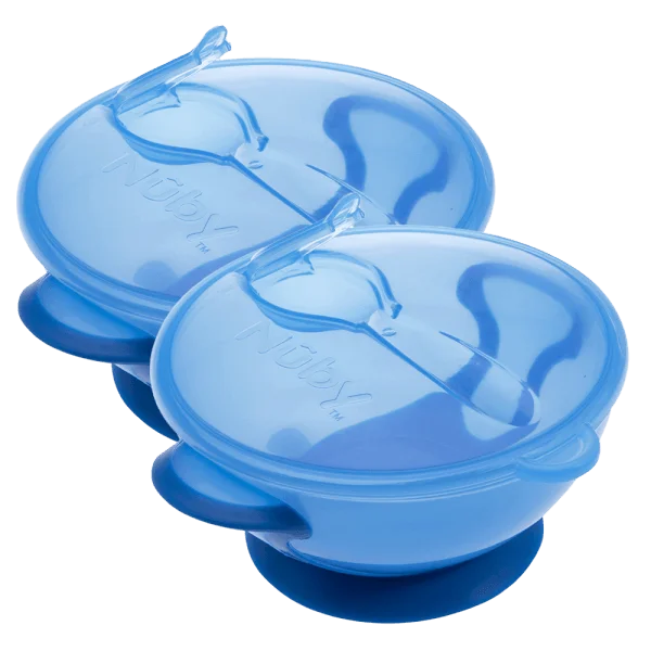 Combo 2 Bộ bát, thìa ăn dặm có đế hút chân không Silicone Easy Go Xanh (400ml)