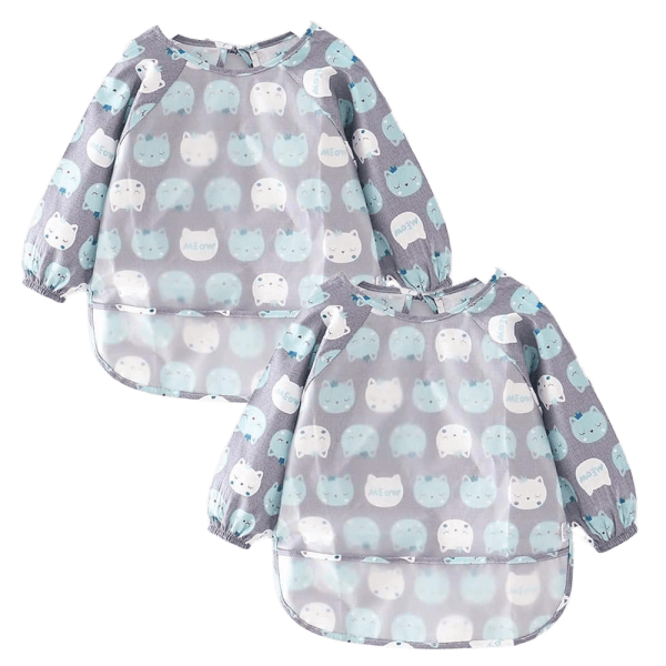 Combo 2 Áo yếm ăn dặm dài tay cho bé Mastela (hình mèo xanh)