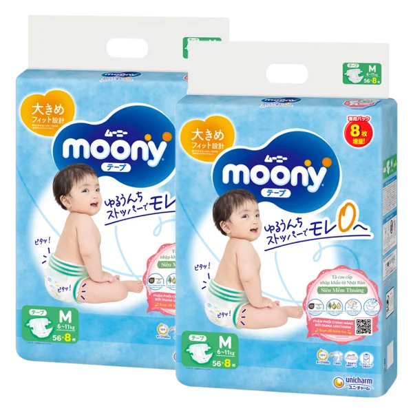 Combo 2 Tã dán Moony (M, 56 miếng   8 miếng)