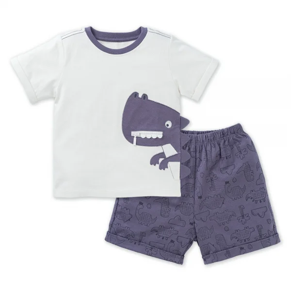 Bộ bé trai ngắn Dino Animo HN1223003 (6M-6Y,Kem phối tím)