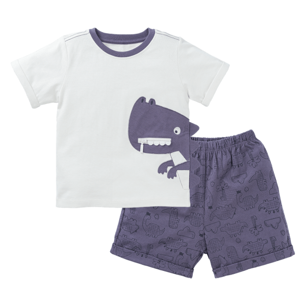 Bộ bé trai ngắn Dino Animo HN1223003 (6M-6Y,Kem phối tím)