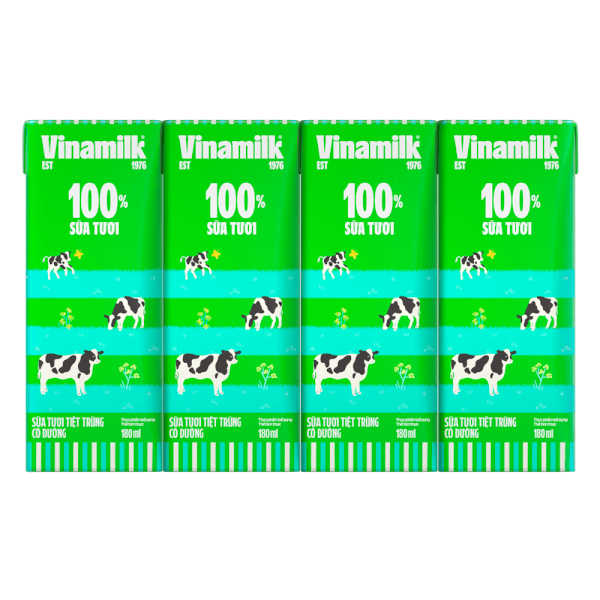 Sữa tươi tiệt trùng có đường Vinamilk 180ml - Lốc 4 hộp