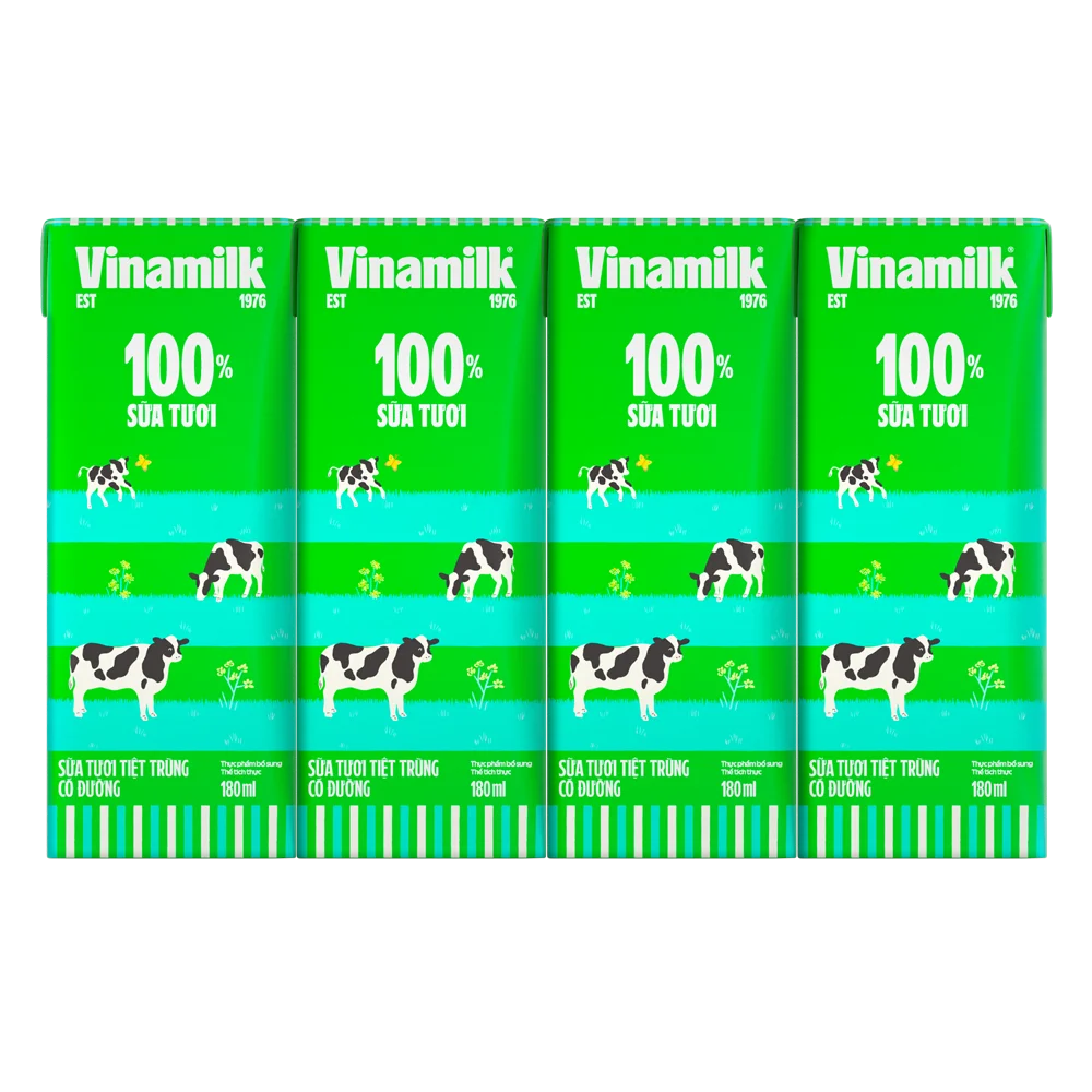 Combo 6 Sữa tươi tiệt trùng có đường Vinamilk 180ml - Lốc 4 hộp