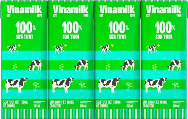 Sữa tươi tiệt trùng có đường Vinamilk 180ml - Lốc 4 hộp