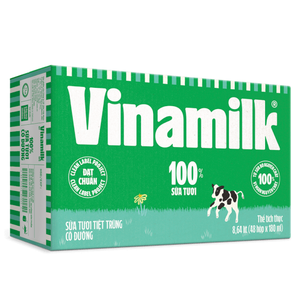 Thùng Sữa tươi tiệt trùng có đường Vinamilk 180ml - 12 lốc