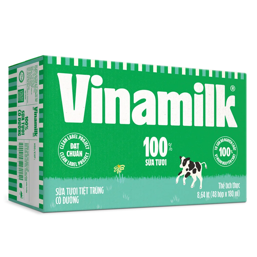 Thùng Sữa tươi tiệt trùng có đường Vinamilk 180ml - 12 lốc