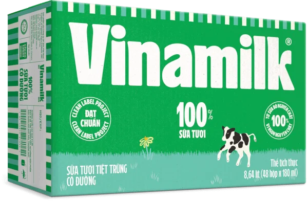Thùng Sữa tươi tiệt trùng có đường Vinamilk 180ml - 12 lốc