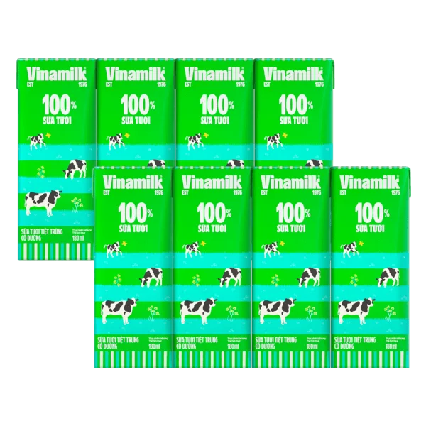 Combo 2 Sữa tươi tiệt trùng có đường Vinamilk 180ml - Lốc 4 hộp