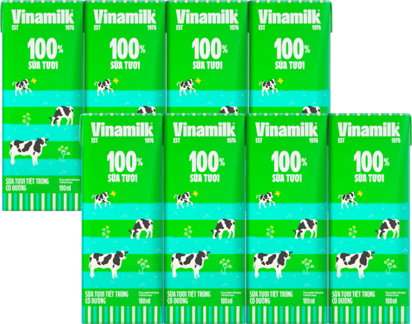 Combo 2 Sữa tươi tiệt trùng có đường Vinamilk 180ml - Lốc 4 hộp