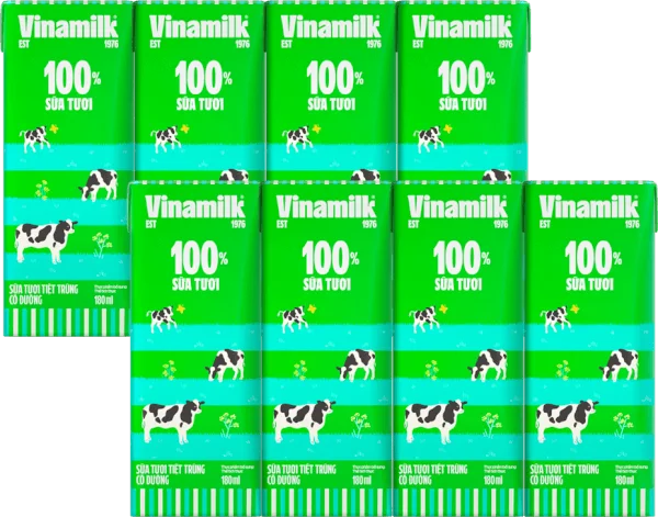 Combo 2 Sữa tươi tiệt trùng có đường Vinamilk 180ml - Lốc 4 hộp
