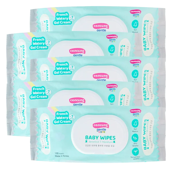 Combo 5 khăn ướt ConCung Gentle Care Hàn Quốc cho da nhạy cảm, 100 tờ (màu xanh)