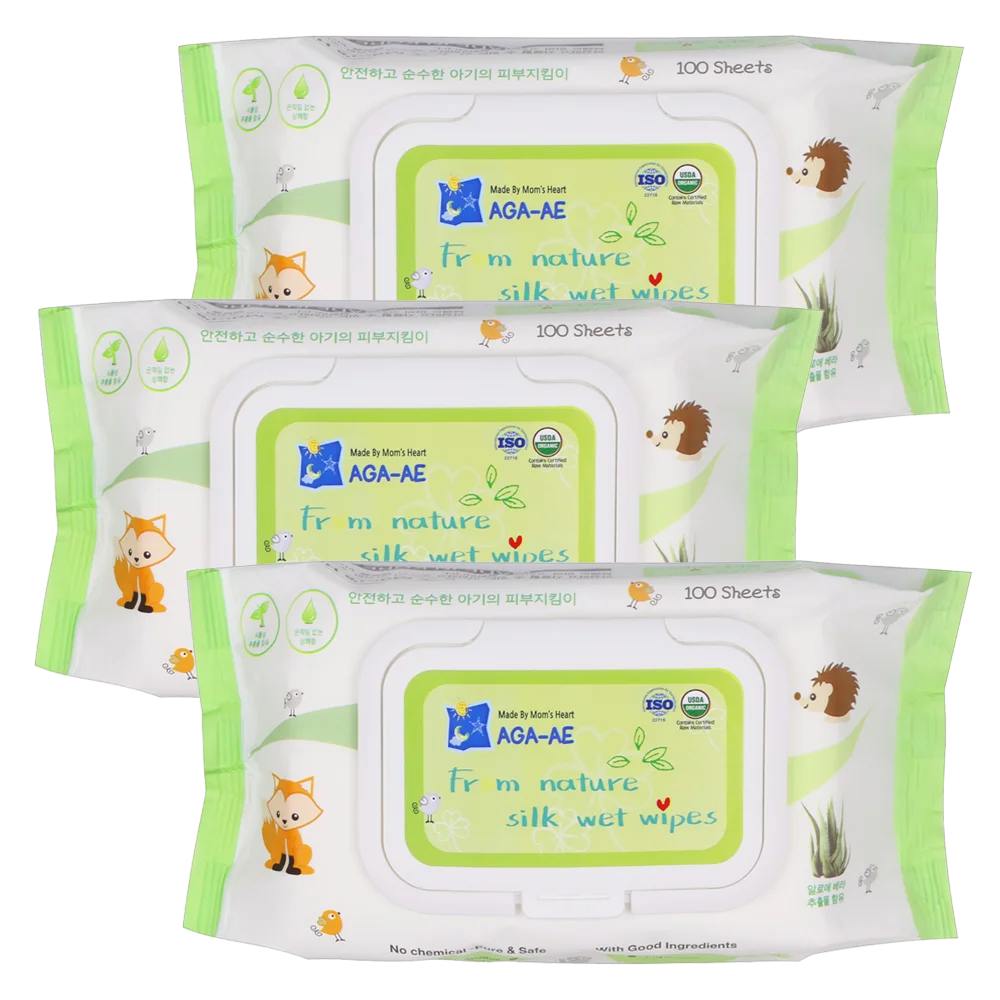 Combo 3 khăn ướt chiết xuất tự nhiên Aga-ae, 100 tờ