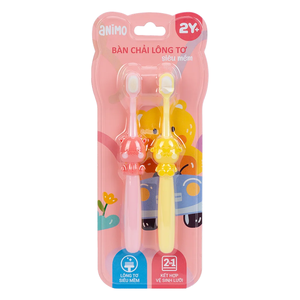 Bộ 2 bàn chải lông tơ Animo (Hồng, vàng, GH-TRMK01)