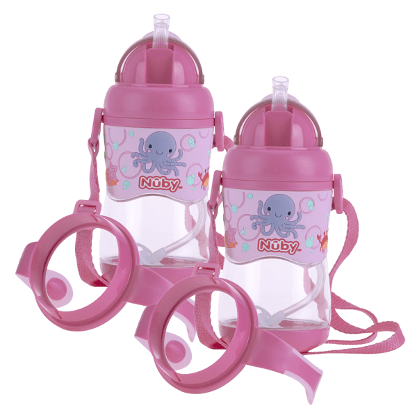 Combo 2 Bình uống nước Tritan Nuby hai tay cầm, 400ml (Hồng)