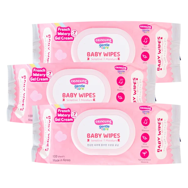 Combo 3 Khăn ướt ConCung Gentle Care Hàn Quốc cho da nhạy cảm, 100 tờ (màu hồng)