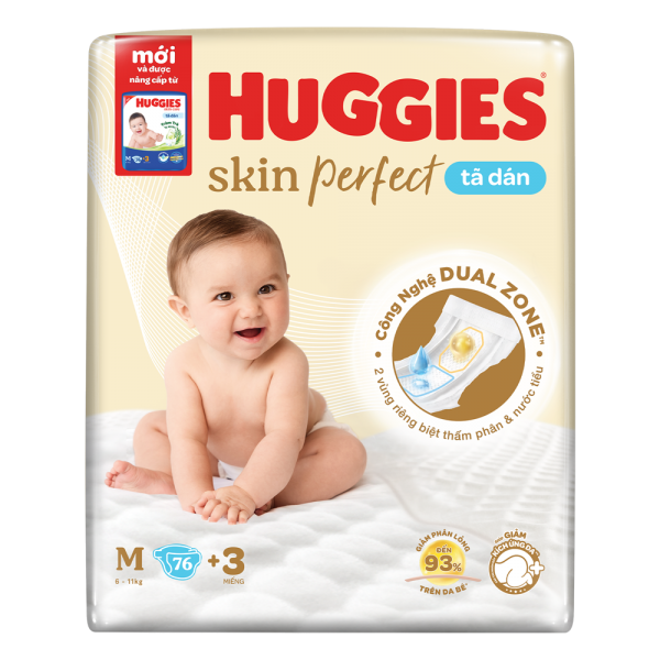 Combo 2 Tã dán cực đại Huggies Skin Perfect (M, 6-11kg, 76 miếng)