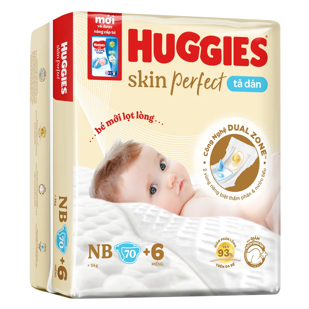 Tã dán lọt lòng Huggies Skin Perfect (Newborn, dưới 5kg, 70 miếng) (giao bao bì ngẫu nhiên)